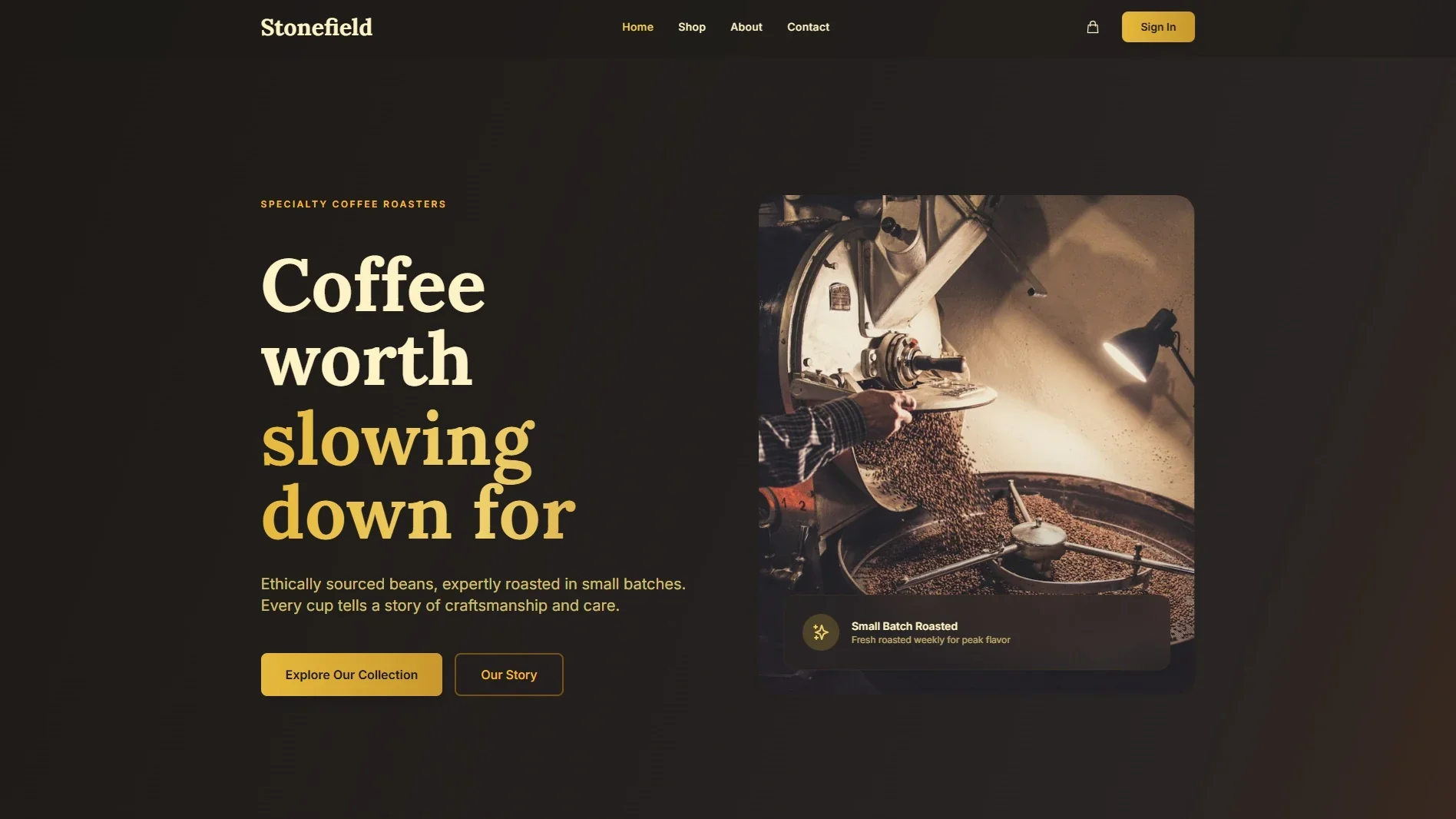 The website LokalHost built for Stonefield Coffee